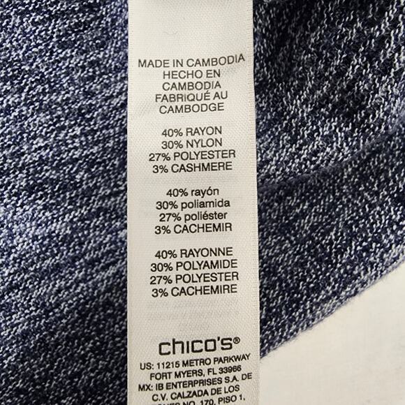 Chicos Sweater Womens Size 2 Large Cashmere Blend Blue Marled Cowl Turtleneck - Picture 7 of 9